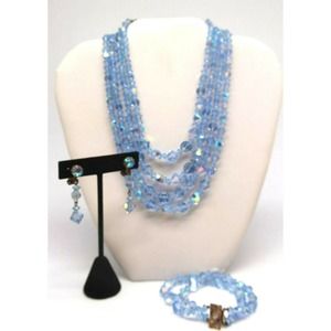 Blue Aurora Borealis Necklace, Bracelet & Earrings